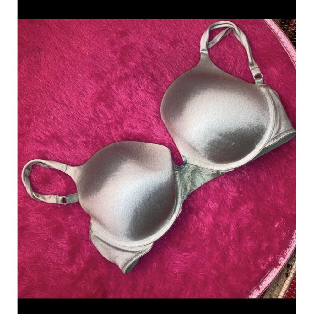 Well Loved Satin 36D Vintage Victoria Secret Womens Lingerie Push Up Bra Aqua F